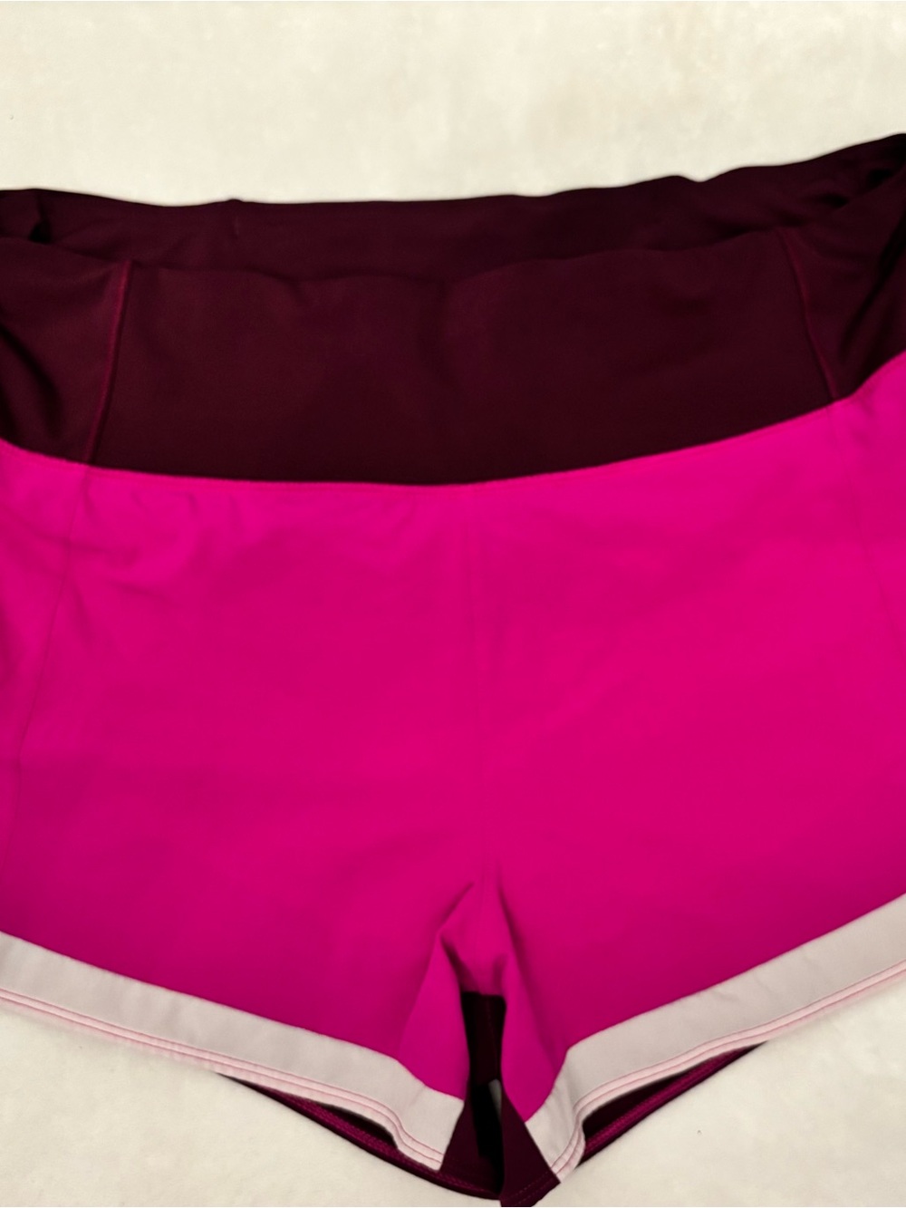 Athleta Pink Athletic Shorts with Burgundy Waistband